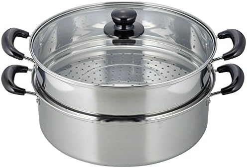 Wahei Freiz VR-8183 2-Tier Steamer Vence, 11.8 inches (30 cm) with Glass Lid, Induction Compatible, Stainless Steel, Silver