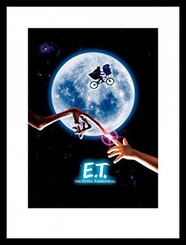 1art1 E. T. - El Extraterrestre Póster Impresión Artística con Marco (Madera DM) Negro - Cartel De Cine (80 x 60cm)