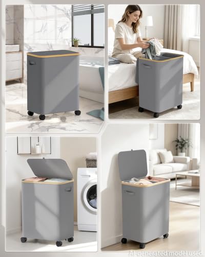 Image of Double Laundry Basket with Wheels and Lid, 150L Clothes Hampers for Laundry