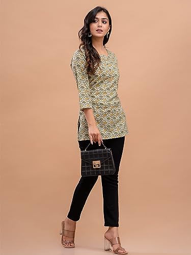 Image of feranoid Women Cotton Printed Straight Short Kurti