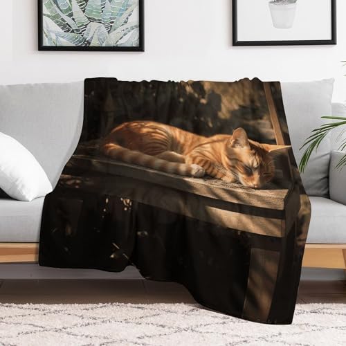 Couverture flanelle chat orange 152x203 cm pour canapé