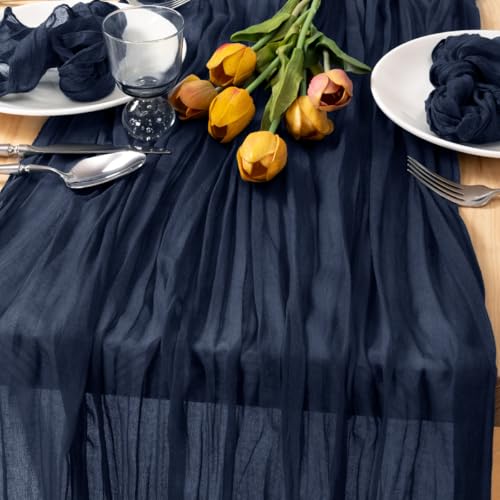 Image of MLMC 3 Pack Navy Blue Table Runner 10ft Rustic Summer Cheesecloth Table Runner Gauze Cheese Cloth Centerpiece Decororations 35x130 Inches for Wedding Baby Shower Outdoor Picninc Decor