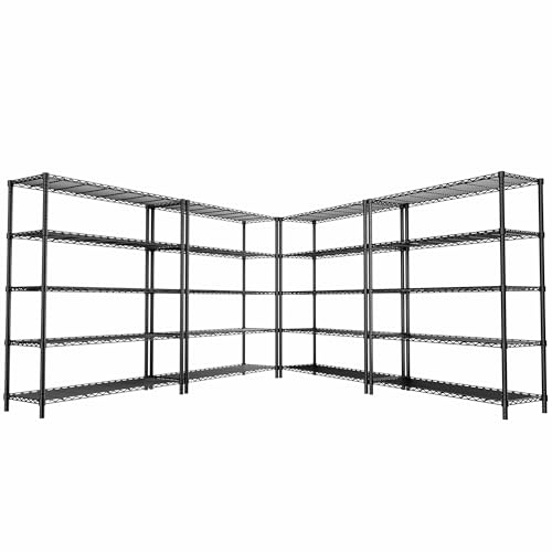 Image of Storage Shelves Heavy Duty, 4 PCS 48 inch L x 20 inch W x 72 inch H Garage Wire Shelving Unit Loads 2000LBS, 5-Tier Adjustable Metal Industrial Utility Shelf Rack for Kitchen, Laundry Room, Warehouse, Basement