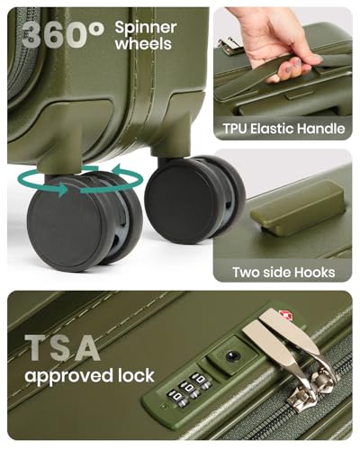 Image of Joyway Luggage Set 3 Piece Top Opening Suitcase Set with Spinner Wheel and TSA Lock, PC Hard Shell Carry on Luggage with Front Pocket for Woman Men (Green)
