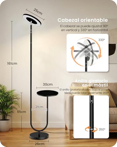 Lámpara de pie LED moderna con mesa auxiliar ideal para leer en el salón o dormitorio 7