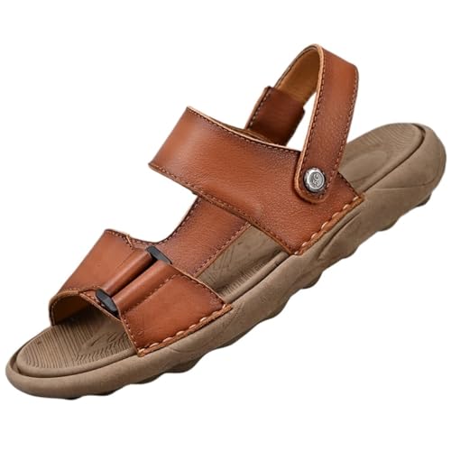 Leather Men's Sandals Outdoor Non-Slip Men's Beach Sandals Shoes Fashion Sneakers(E,45 Code)