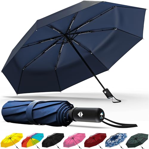 Rain-Mate Windproof Compact Umbrellas for Rain - Strong Reinforced Fiberglass Rib Design & Auto Open & Close - Portable Folding Travel Umbrella - Lightweight & Packable for Women & Men, Easy Collapse