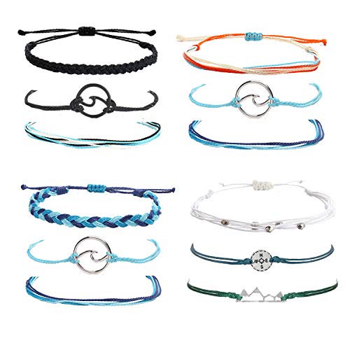 Vsco Bracelets for Women Wave Bracelet for Surfers Braided Rope Friends Woven Adjustable Bracelets Waterproof Handmade Bracelet Sets (B)