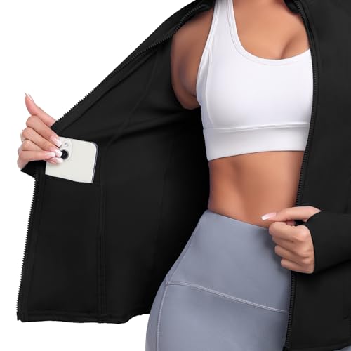 Women's Athletic Full Zip Lightweight Workout Jacket With Pockets Running Slim Fit Yoga Sportwear With Thumb Holes4