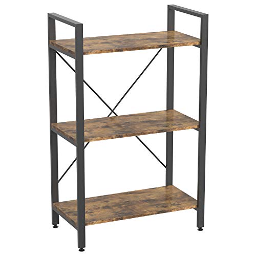 IRONCK Bookshelf, 3 Tier Ladder Shelf, Industrial Bookcase Storage Rack for Living Room, Bedroom, Farm House, Kitchen, Office Rustic Home Decor