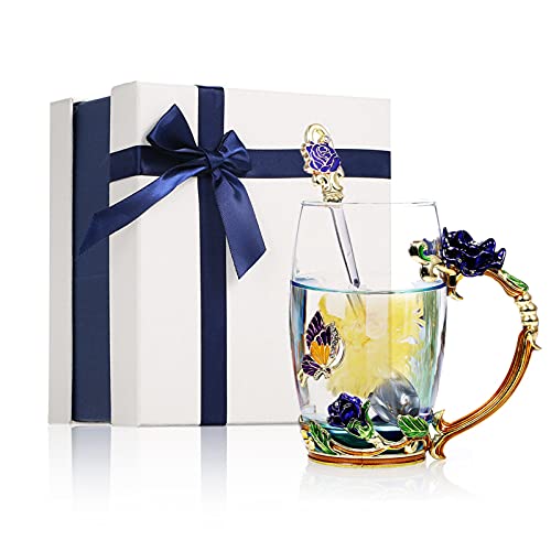 Tasse à thé en forme de fleur émail rose bleue 350ml pause café bureau