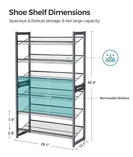 Songmics 6-Tier Shoe Rack Storage, Metal Shoe Organizer Stand For Garage, Entryway, Set Of 2 3-Tier Stackable Shoe Rack Shelf, With Adjustable Flat Or Angled Shelves, Holds 18-24 Pairs, Grey #TOP2