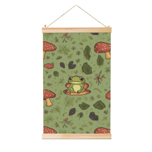 Poster mural grenouilles champignons cadre bois pour mur vide 91cm