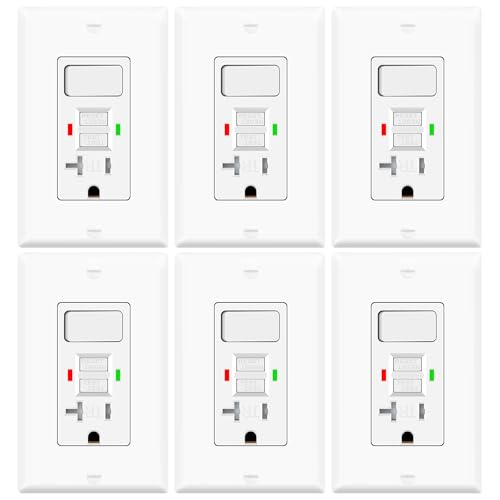 6 Pack GFCI Outlet with Light Switch - 20 Amp Tamper-Resistant Self-Test GFI Switch Combo, LED Indicator, Ground Fault Circuit Interrupter, ETL Listed, White