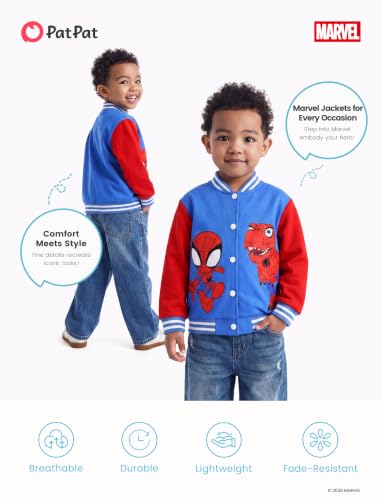 Image of Disney Marvel Bomber Jacket Spider Man Toy Story Cars Varsity Cardigan2-13Y | Officially Licensed Snap Button Coat,Fall Star Wars Graphic Cloth Top,Hulk Venom Stitch Mickey Lightning Mcqueen Kids Apparel