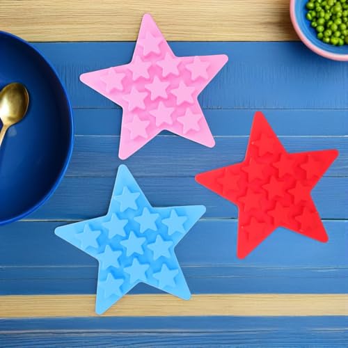 Juego de 3 moldes de cubitos de hielo de silicona con forma de estrella miniatura 7