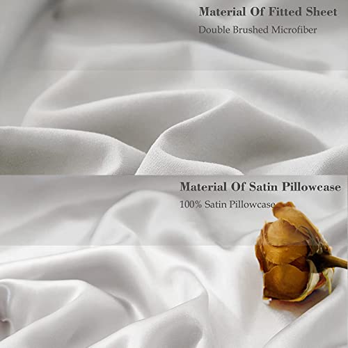 Hcora White Queen Fitted Sheet With Satin Pillowcases, Luxury Soft 1800 Thread Count Brushed Microfiber Fitted Sheet Deep Pocket Up To 16Inch, Wrinkle And Fade Resistant(White, Queen) #TOP5