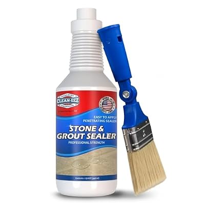 Clean-eez Grout Sealer & Stand-Up Brush Combo: Ultimate Floor Tile & Shower Sealant, Heavy Duty Protection for Kitchen & Bathroom, Safeguard Marble, Ceramic & Granite Surface -32 oz Sealer & Brush Set