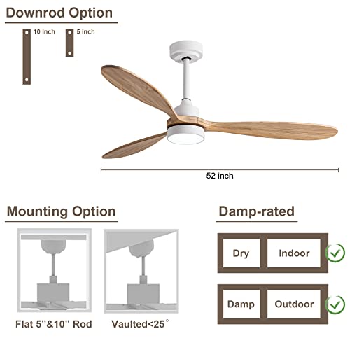Gesum Ceiling Fan With Light, 52" Wood Ceiling Fan With Light Remote Control,6 Speeds,Low Profile Ceiling Fan Light For Indoor/Outdoor #TOP2