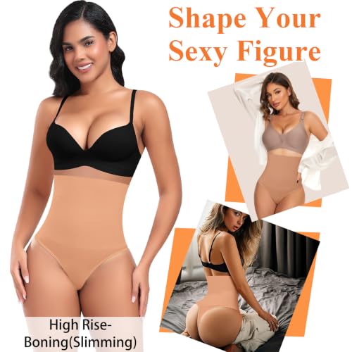 Image of Werena Tummy Control Thong Shapewear for Women High Waisted Body Shaper Panties Shaping Thong Girdle Underwear