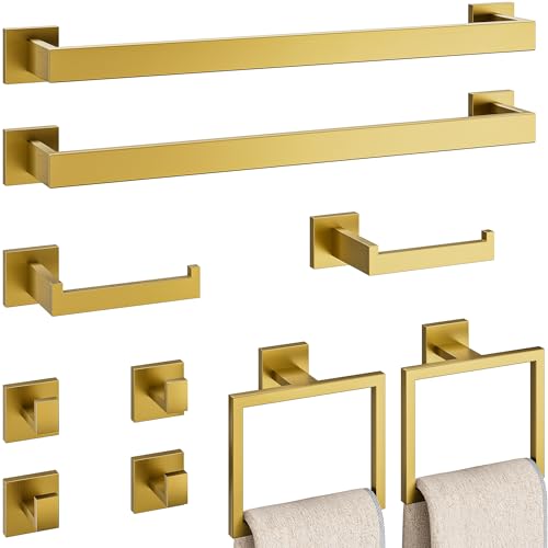 Hawkrown 10-Piece Bathroom Hardware Accessories Set, 23.6 Inch SUS304 Stainless Steel Towel Bar Set, Wall Mounted Bathroom Towel Holders, Towel Hooks with Toilet Paper Holder by Hawkrown - Used condition - US$58.36