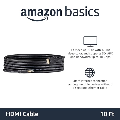 Image of Amazon Basics High-Speed 4K HDMI 2.0 Cable, 3-Pack, 10ft, 4K@60Hz, 18Gbps, 2160p, 48 bit, Compatible with TV /PS5 /Xbox /Roku /Blu-ray, Ethernet, Black