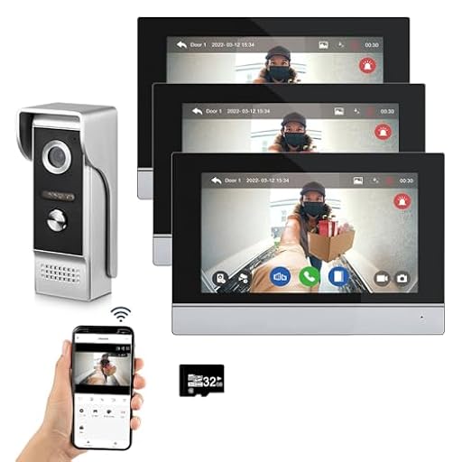 Sistema de intercomunicación de vídeo por cable Tuya WiFi 7 pulgadas de pantalla táctil 1080P timbre de la puerta inteligente Tuya APP Intercom Kit 2 desbloqueo de la puerta (1 Timbre+3 Monitor) | Ya disponible en tu tienda friki favorita! En mundofriki.es!