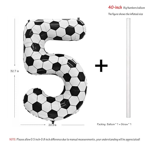 Image of Black White Soccer Number 5 Balloon 5nd Birthday Decoration 40in 5 Balloon | Helium Foil Mylar Balloon World Cup Football Sports Theme Favors for Birthday Party Anniversary Decorations Supplies