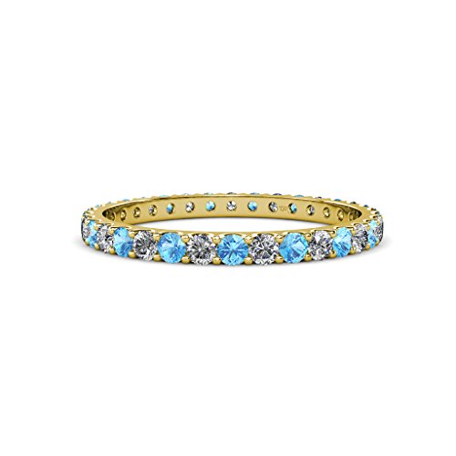 TriJewels Blue Topaz & Natural Diamond 2.4 mm U-Prong Women Eternity Band 1.32 ctw-1.54 ctw 14K Yellow Gold-6.0