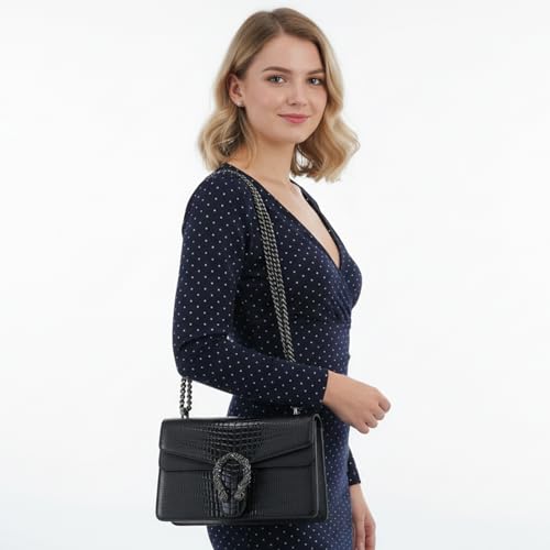 Image of Women's Crossbody Shoulder Bag Snake Print Satchel Purse Leather Chain Clutch Evening Handbag