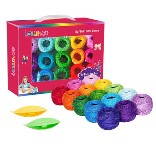 Häkelgarn-Knäuel, 100% weiches Baumwollgarn mit 2 Klöppelläden, tolles Geschenk, 15 Stück