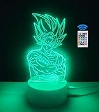 famvacor Luz de noche 3D lámpara decorativa de mesa Goku Super Saiyan 16 colores de iluminación y mando a distancia lámpara de mesita de noche para regalo (Goku Super Saiyan)