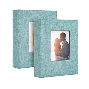 Spbapr Small Photo Album 4×6 Photos, 2 Pack Linen Cover Mini Photo Book, 26-Pockets Holds 52 Vertical Pictures, Artwork or Postcards Storage Turquoise