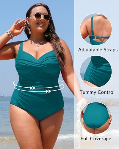 Image of Women Plus Size One Piece Swimsuits Tummy Control Twist Front Bathing Suit
