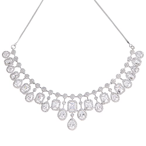 Image of Karatcart Silver Toned American Diamond Studded Jewellery Set for Women