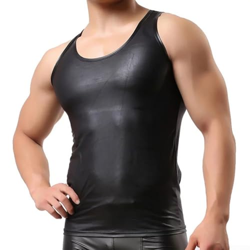 Camiseta sin mangas para hombre, aspecto húmedo, chaleco para todos los días, moda de verano (XL negro)