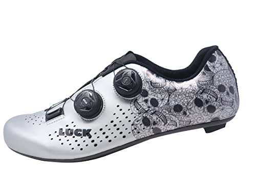 LUCK Genius Limited Edition Zapatillas de Ciclismo para Bicicleta de Carretera, con Suela de Carbono HD 50 y Doble Sistema rotativo de precisión. (Gris, Numeric_39)