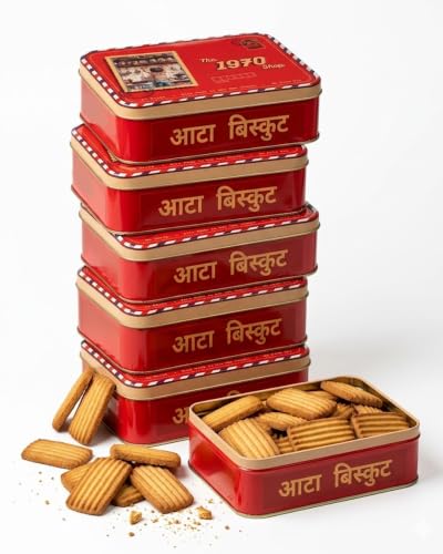 Image of The 1970 Shop 100% Atta Biscuit | Made in Desi Ghee | 0% Maida | No Preservatives | No Palm Oil | Authentic Indian Snack | Atta Biscuit For Healthy Tea Snacking | Premium Handmade Cookies | Eggless & Vegetarian | 200g | Pack Of 6