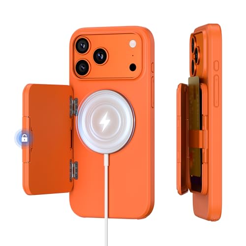 Protection magnétique iPhone 17 Pro Max orange en étui portefeuille robuste haut de gamme