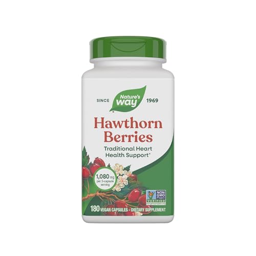 Nature's Way Hawthorn Berries - Traditional Support for Heart Health* - Non-GMO Project Verified - Herbal Supplement - Gluten Free - 180 Vegan Capsules