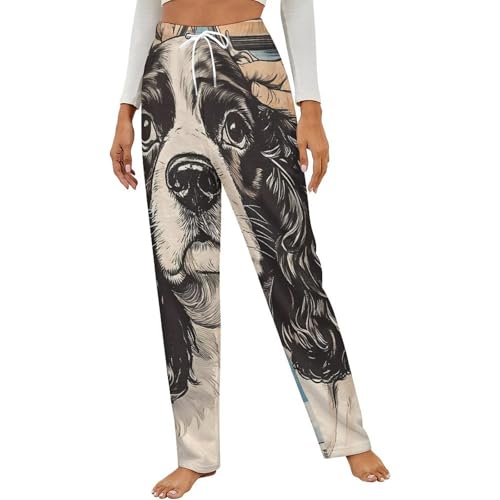 Cocker Spaniel Getting A Haircut Flannel Pajama Pants Women Soft