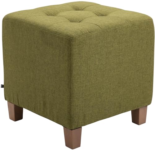CLP Taburete Puff Bajo Pharao Tapizado En Tela & Altura De Asiento 46cm I Taburete Reposapiés Acolchado, Color:Verde Claro