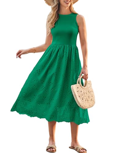Image of GRACE KARIN Women's Summer Sleeveless Tank Dress A Line Midi Dress Eyelet Crewneck Casual Holiday Dress with Pockets