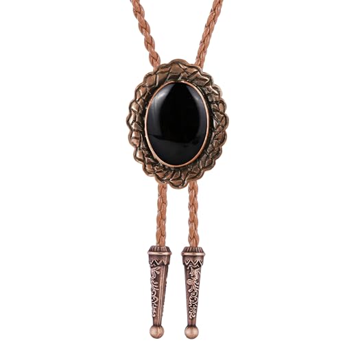 Image of Jeilwiy Bolo Tie for Men Real Stone Westwern Cowboy Ties Silver Bolos Women Leather Necktie Gift for Birthday Christmas