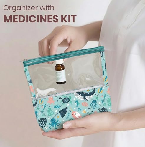 Image of Medicine Kit | Multipurpose All-in-One Compact, Durable, Lightweight, Waterproof, Bag | Travel Friendly Pouch | Ideal for Stationary, Diaper, Medicines (Sea & Ocean Print)