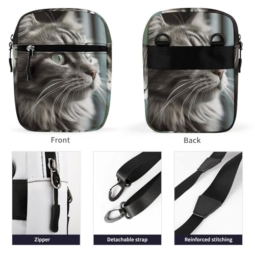 Personalized Small Crossbody Bag Water Resistant Messenger Bags Mini Gray with Green Eyes Printing SlingBag For Men Women3