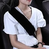 OGLAND 2 Pack 13.4inch Big Plush Soft Wool Sheepskin Seat Belt Cushion, Fluffy Seatbelt Cover Pad for Pacemaker Adults Women Universal Auto Accessory, Black