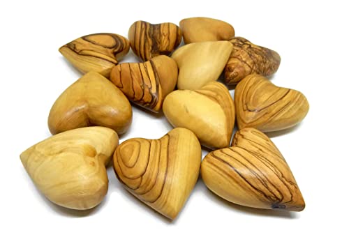 Holy Roses Lot de 12 petits cœurs en bois d'olivier - Décoration de table - Emballés dans un sac en organza Cover