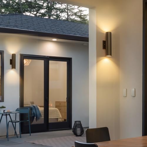 Image of Modern Outdoor Wall Light 11.8 inch Integrated LED Cylinder Up and Down Outdoor Lights, 2-Light Exterior Lighting Fixtures for House Patio Front Porch Garage