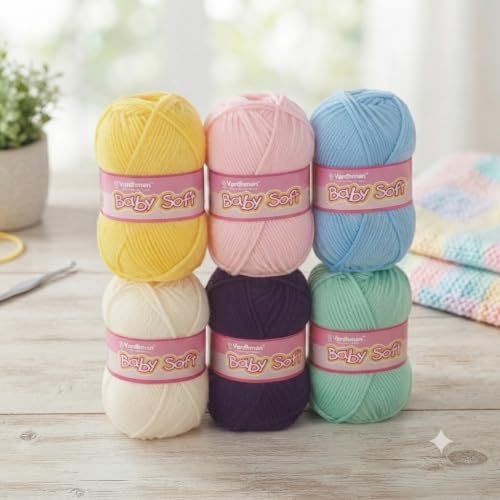 Image of Vardhman BabySoft Knitting Yarn | 100% Acrylic Wool | 4 Ply | Thin Knitting & Crocheting Hook Thread & Lightweight | Special Baby Wool | 150 Grams (6 Balls of 25g) | Machine Washable | Ideal for Blankets, Hats, Booties Ultra-Soft for Baby Sweaters, Blankets, Caps, Socks, Soft toys, Art & craft (Multi Soft)